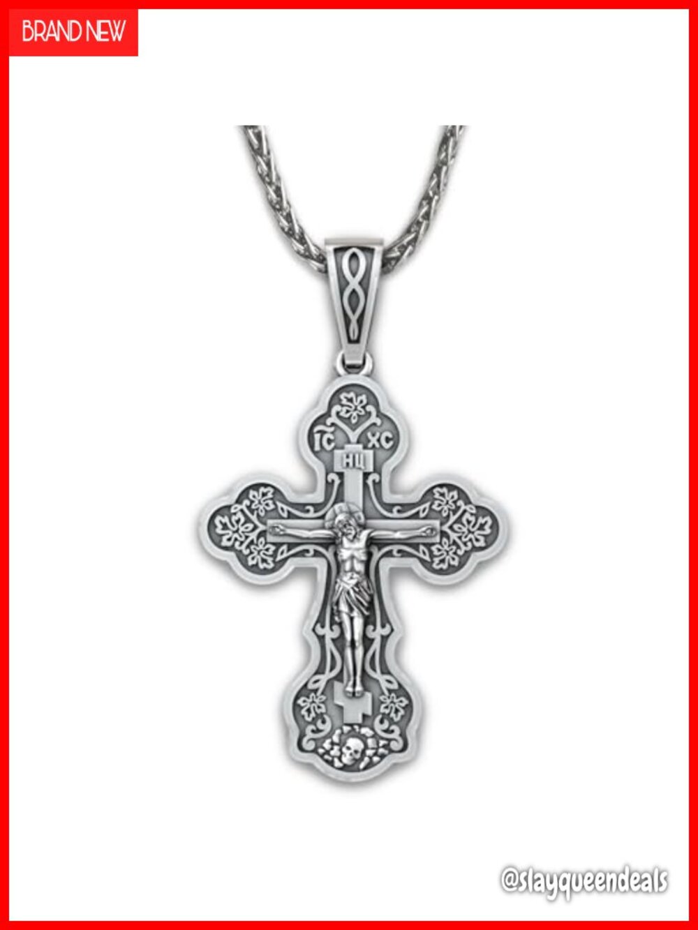 925 Sterling Silver Orthodox Cross Necklace Women Handmade